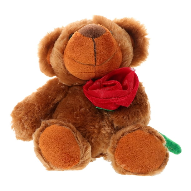 Lindo oso de peluche con rosa, muñecos de oso navideños para novia, mamá, amante en el día de San Valentín, animal de peluche suave para cumpleaños romántico