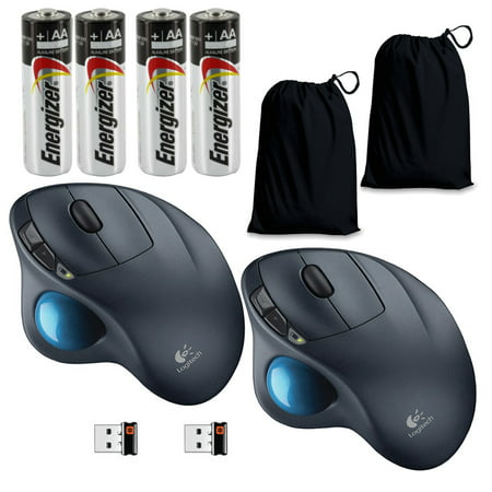 Logitech M570 Wireless Trackball-Double Pack-with A Ultra Soft Travel Sack(2) For Logitech M570 Wireless Mouse + 2 Energizer AA Batteries x (Best Wireless Travel Mouse)