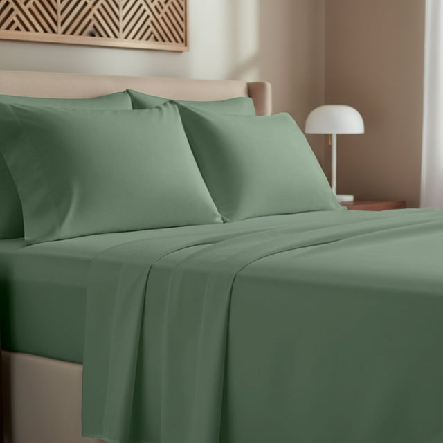 California Design Den Ensemble de Draps Grand 4 Pcs 100 % Coton (Vert Sauge - Foncé)
