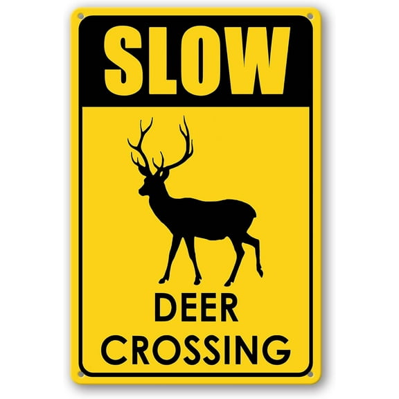 Slow Sign Slow Deer Crossing Sign 8x12inch Aluminum Sign Rust Free Aluminum Wall Decor Metal Weatherproof Sign for Indoor Outdoor