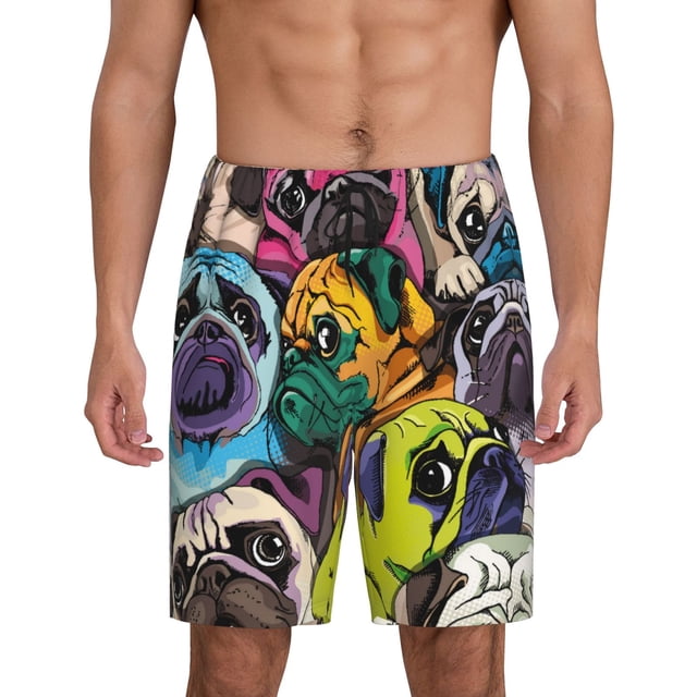 Fotbe Colorful Pug Pantalones Cortos de Pijama para Hombre, Ropa de Dormir, Pantalones de Pijama Cortos para Hombre-4X-Large