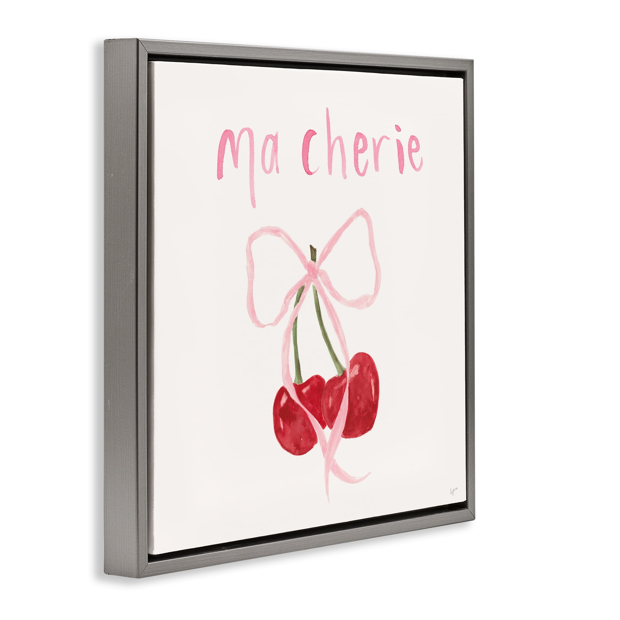 Stupell Industries Ma Cherie Ribboned Cherries Gray Framed Floater Canvas Wall Art, design by Lucille Price