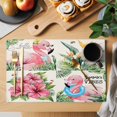 thumbnail image 2 of Pink Flamingos Placemats Set of 6 Summer Palm Leaf Tropical Botanical Place Mats Indoor Wipeable Table Mats Washable Cloth Dining Table Placemats for Kitchen Holiday Party Home Decor 13x19 Inch, 2 of 9