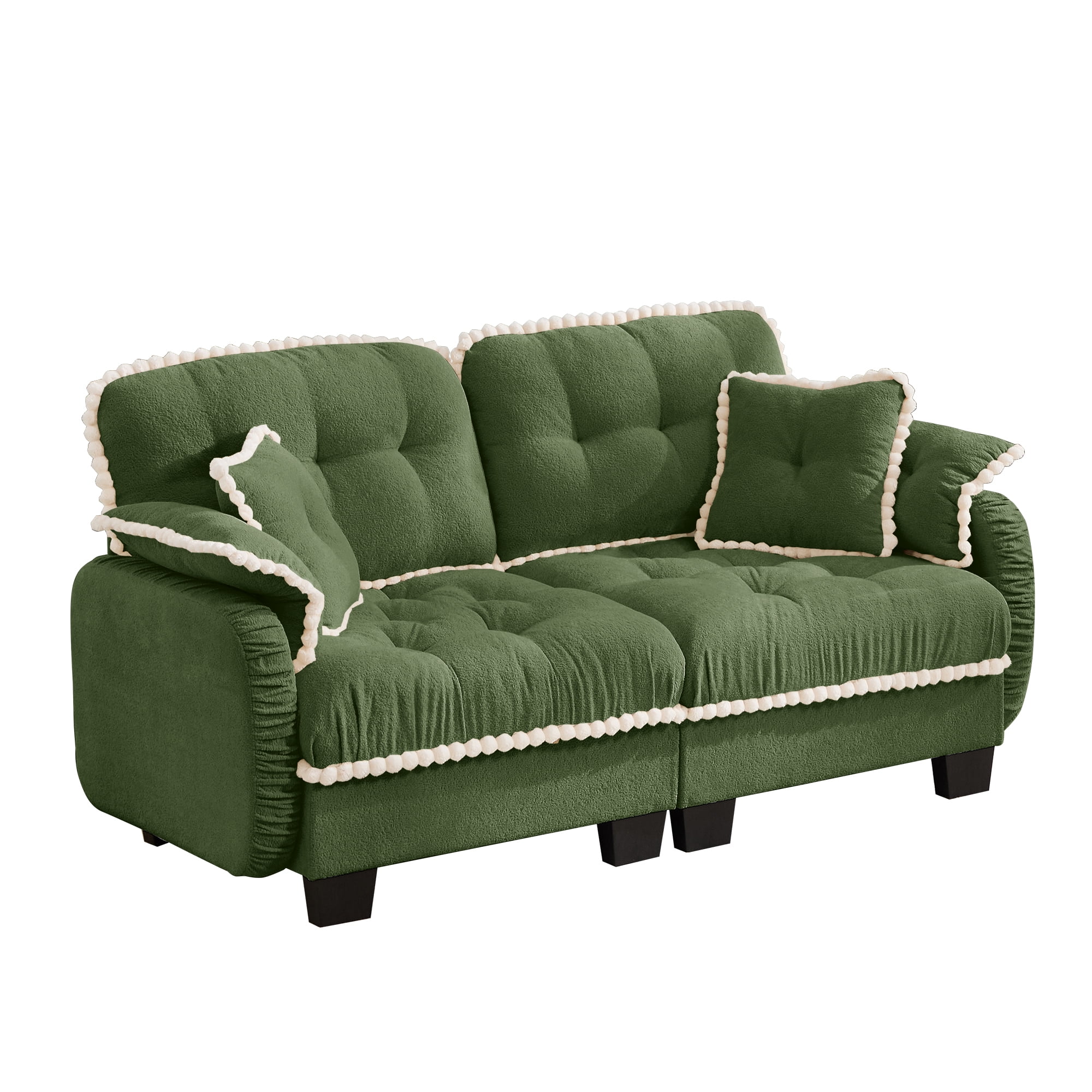 Aenkyo 70" Chenille Modular Loveseat with 23.8" Deep Seat and Pom-Pom Trim, Green