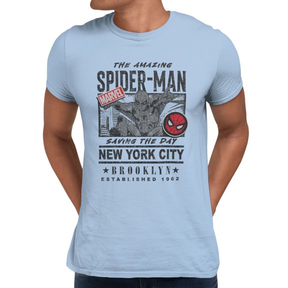 Marvel Comics Retro Spider-Man Monochrome Men's T Shirt (Light Blue, S-XXXL)