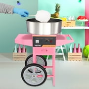 VEVOR Cotton Candy Machine with Cart, 21 Inch 1000W Commercial Floss Maker with Stainless Steel Bowl, Sugar Scoop and Drawer, Perfect for Home, Kids Birthday, Family Party, Pink