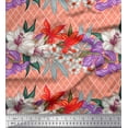 thumbnail image 1 of Soimoi Orange Cotton Voile Fabric Geometric Check,Lily & Floral Decor Fabric Printed Yard 56 Inch Wide, 1 of 1