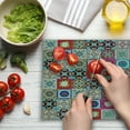 thumbnail image 3 of Moroccan Cutting Board, Arrangement of Ceramic Mosaic Tiles and with Mathematical Geometric, Decorative Tempered Glass Cutting and Serving Board, Large Size, Multicolor, by Ambesonne, 3 of 5
