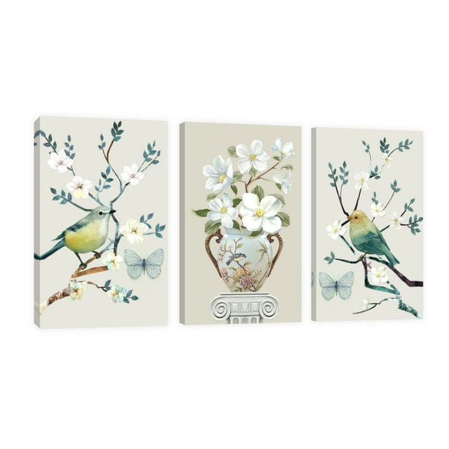 Cuadro Decorativo Canvas Revolution Set De 3 Cuadros 25x38 cm Pájaros Con flores