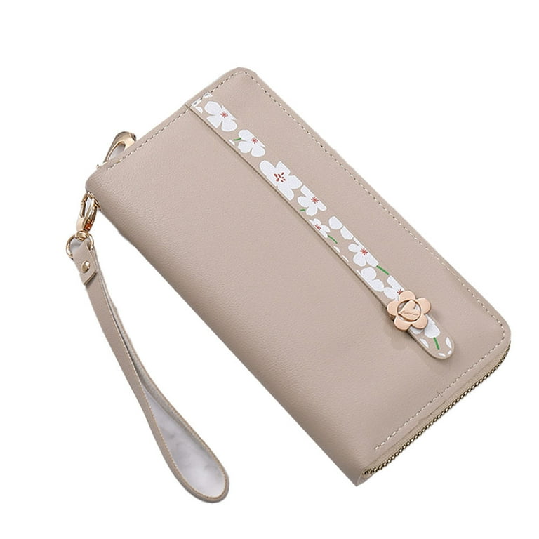 Women's Leather RFID-Blocking Zip Around Clutch Wallet with Wristlet Strap,khaki,khaki，G116780  