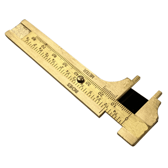 PRECISE 3" - 80mm Brass Pocket Caliper | Attached Black Metal Plate | Compact & Accurate Measurement Tool