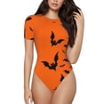 thumbnail image 1 of Saiise Pyjama à Motif de Chauves-Souris d'Halloween pour Femmes, Grenouillère à Manches Courtes, Col Rond, Justaucorps Extensible avec Fermeture à Pression-Moyen, 1 of 7