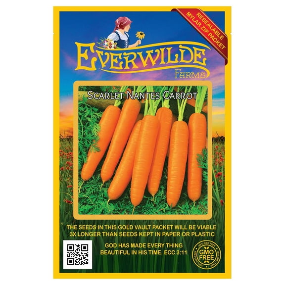 Everwilde Farms - 2000 Scarlet Nantes Carrot Seeds - Gold Vault Jumbo Bulk Seed Packet