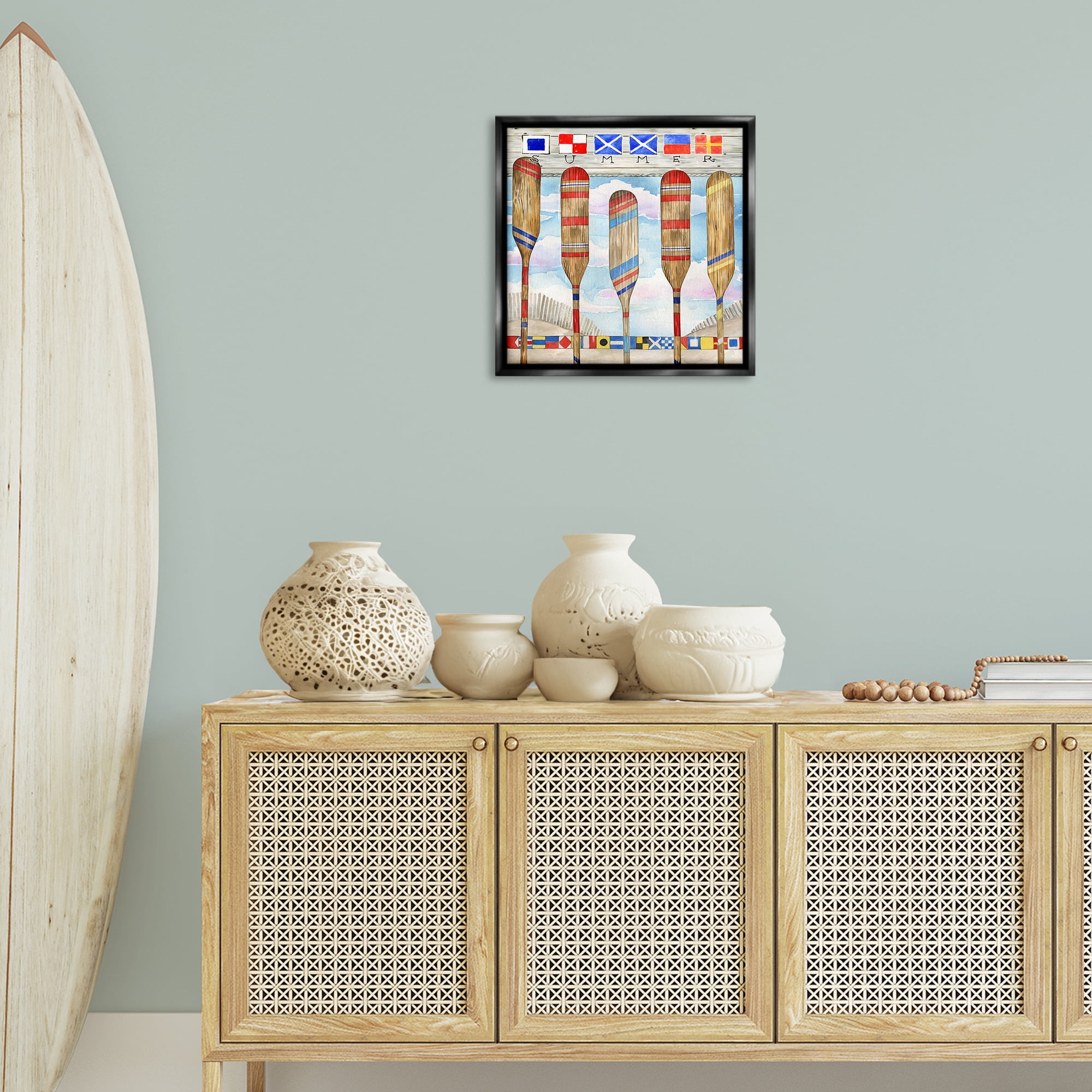Stupell Industries Maritime Summer Paddles Nautical & Beach Painting Black Floater Framed Canvas Art Print Wall Art, 18 x 18