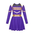 thumbnail image 3 of YIZYIF Kids Girls Cheer Leader Dance Dress Long Sleeve Cold Shoulder Team Uniform Dance Costume Outfit Purple 12, 3 of 7