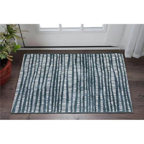 HomeRoots 575298 2 x 3 ft. Striped Distressed Rectangle Area Rug, Teal & Ivory