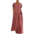 thumbnail image 2 of Women Plus Size Loose Short Sleeve Holiday Pockets Polka Dot Print Maxi Dresses, 2 of 6