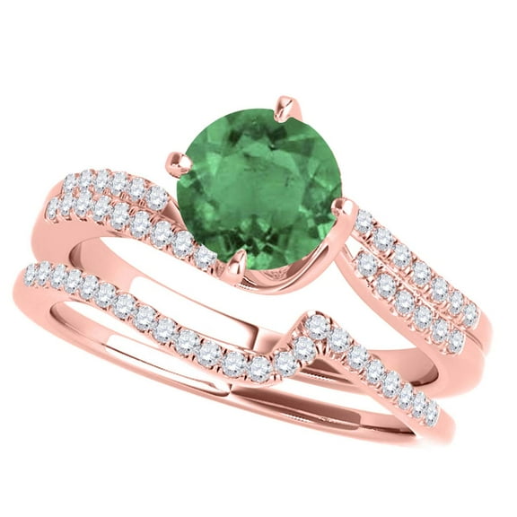 Mauli Jewels Engagement Rings for Women 1.15 Carat Halo Emerald And Diamond Bridal Set 4-prong 14k Rose Gold