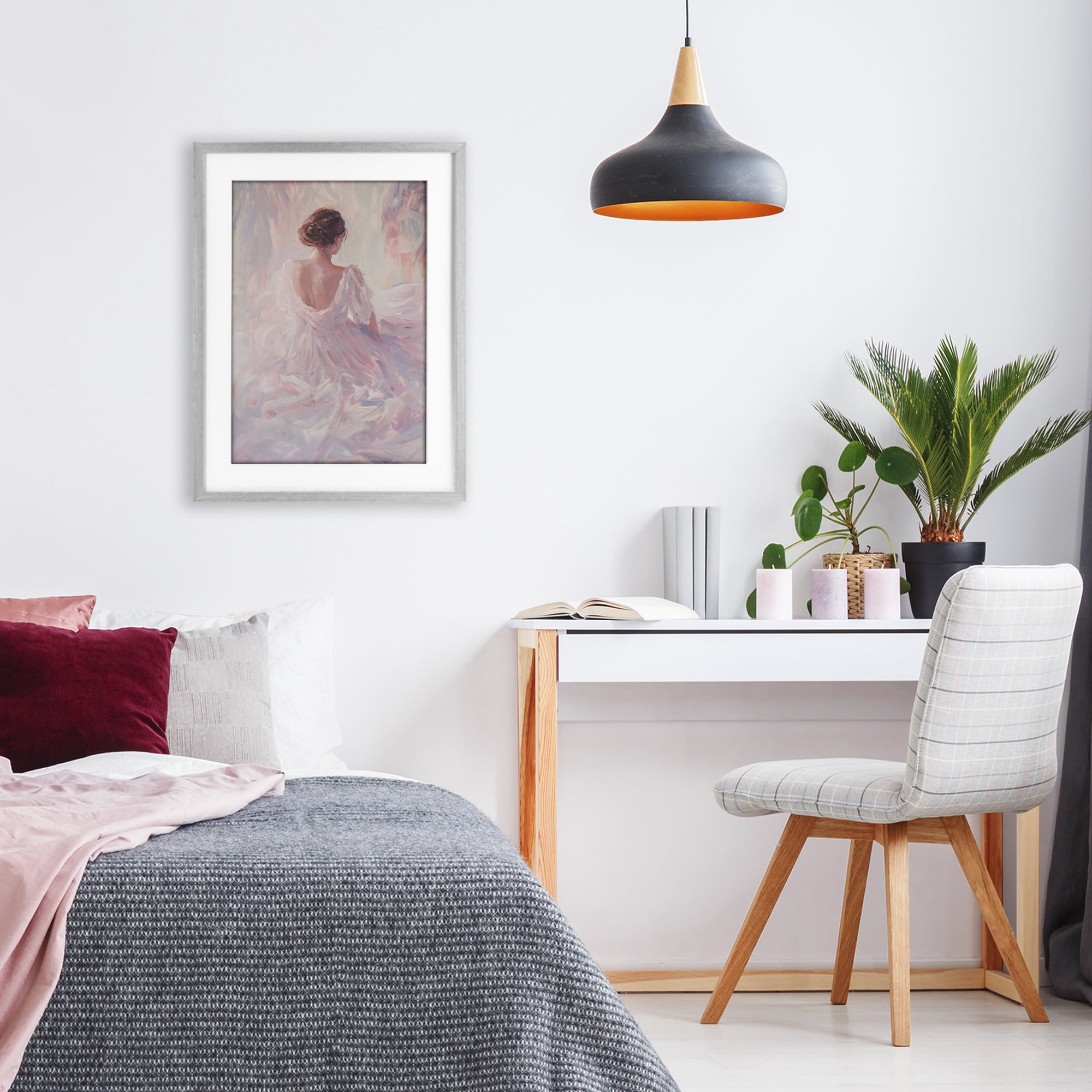 Stupell Industries Graceful Woman in Blush Gown Gray Framed Print Under Glass, design by Petal Prints Design