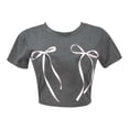 thumbnail image 4 of Womens T Shirts Crop Tops Basic Tees Casual Slim Fit Crew Neck Short Sleeve Tshirts Bow Print Blouses Breast Cancer Awareness Summer Trendy Dark Gray, 4 of 4