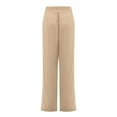 thumbnail image 4 of QLEICOM Womens Slacks Women's Wrinkle Free Relaxed Fit Straight Leg Pants Fashion Elastic Waist Pure Straight Leg Cotton Linen Cropped Pocket Trousers Wide Leg Pants Relaxed Fit Trousers Khaki XXL, 4 of 6