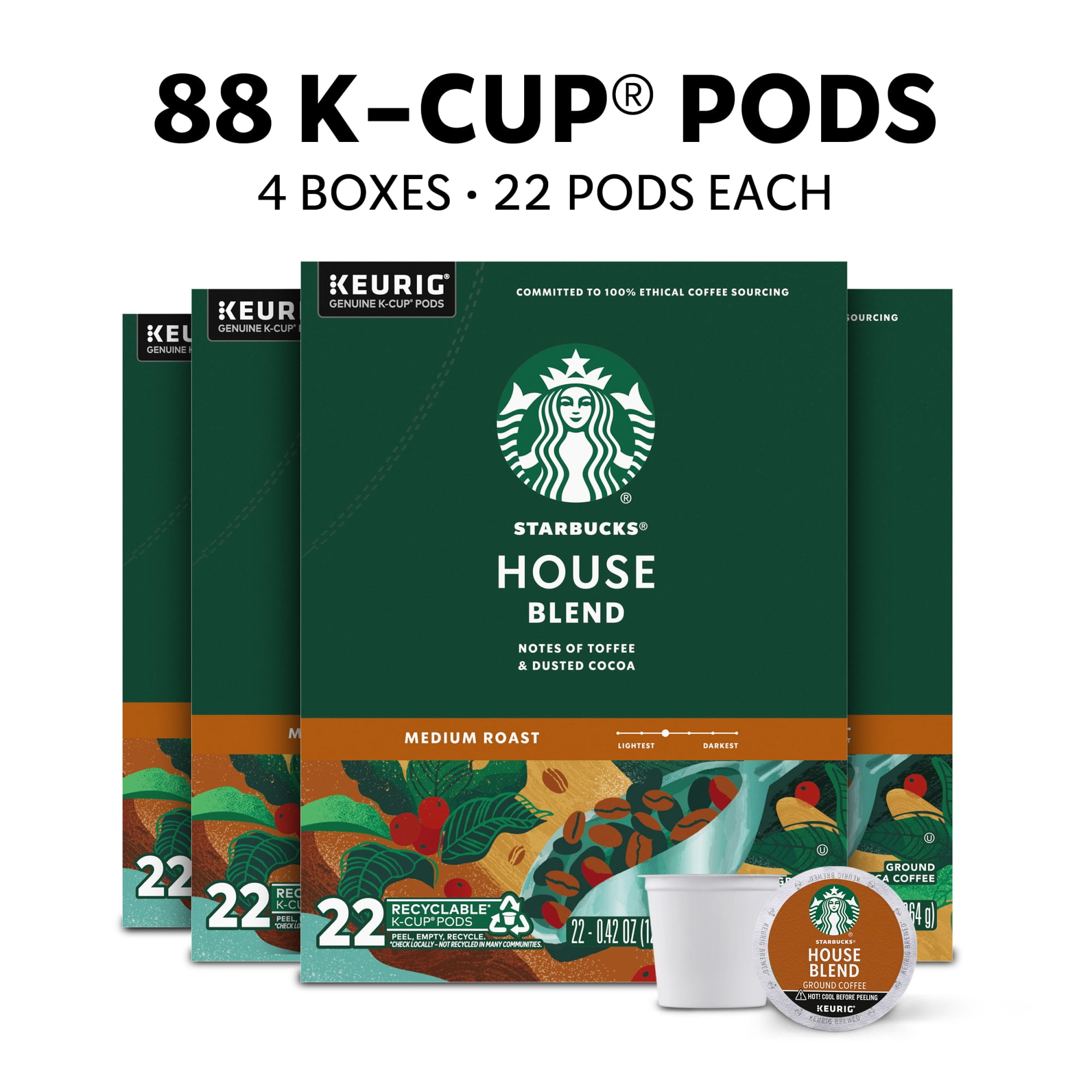 Starbucks House Blend, Medium Roast Keurig K-Cup Coffee Pods, 100% Arabica, 88 Count