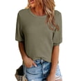 thumbnail image 2 of Inleife Womens T-Shirts Women's Fashionable Casual Solid Color Pleated Neck Short Sleeved Top Shirt Sizes Army Green XXL, 2 of 6
