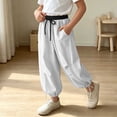 thumbnail image 4 of Rrxhxhs Pants for Girls Color Block Drawstring Elastic Waist Pleated Loose Baggy Casual Joggers with Side Pockets,Beige,2-3 Years, 4 of 6