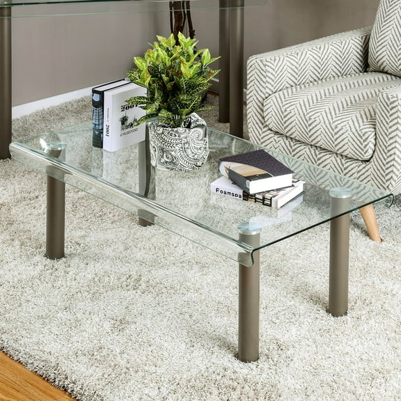 Furniture of America Ramey Glass Top Coffee Table, Champagne
