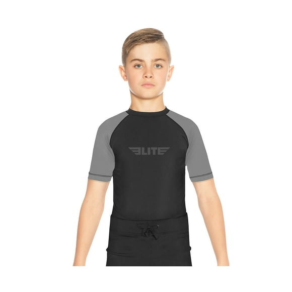 Elite Sports Rash Guards for Boys and Girls, Short Sleeve Compression BJJ Kids and Youth Rash Guard (Gray Medium)