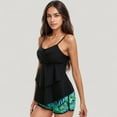 thumbnail image 3 of Women's Tankini Swimsuit with Spaghetti Strap Top and Leaf Print Swim Shorts Set - X Large, Black, 3 of 7