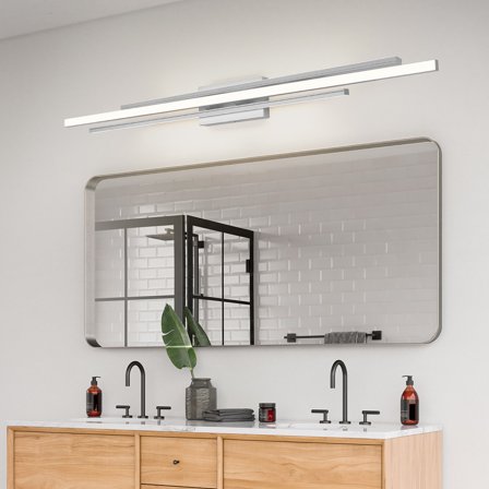 48 Inches Long Nickel LED Modern Bathroom Vanity Light Fixtures 25W Dimmable 5CCT Vanity Light Bar Over Mirror 3-Light Wall Light for Bathroom Over Mirror Picture Light