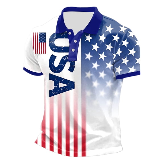 Laipiong Men's Lightweight Short Sleeve Polo Shirt USA Flag Print Patriotic Style For 4th Of July Summer Holiday Outings