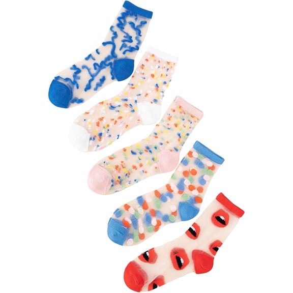 YooGuoGuo Women's 5 Pairs Sheer Socks Mesh Crew Socks Transparent See Through Tulle Socks