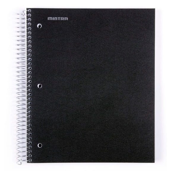 Mintra Office Durable Spiral Notebook, College Ruled, 8.5in x 11in, Black, 200 Pages