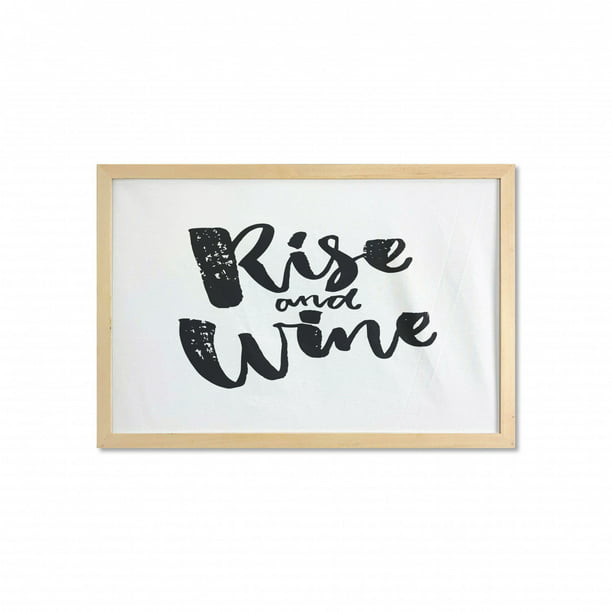 Funny Words Wall Art with Frame, Rise and Wine Brush Calligraphy Words  Humorous Saying Drink Motivation Fun, Printed Fabric Poster for Bathroom  Living Room, 35