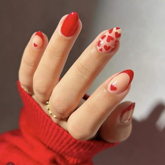 WKWeiS Red Hearts Valentine'S Day Nail Art 24Pcs Nail Tips Finished Wearable Nails False Nails Wearable Nail Patches Clearance Deals