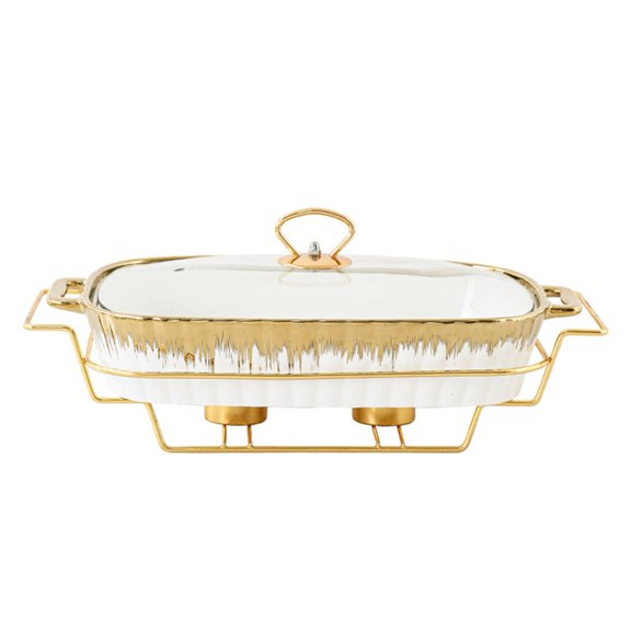 Ceramic Chafing Dish Buffet Set with Glass Lid, Buffet Chafing Dish Alcohol Stove, Winter Warming, for Catering, Party, Wedding