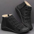thumbnail image 4 of Bottes Rétro Décontractées pour Femmes en Cuir Plat à Lacets, Fermeture Éclair Latérale, Bout Rond, Bottes Chaussures, 4 of 9