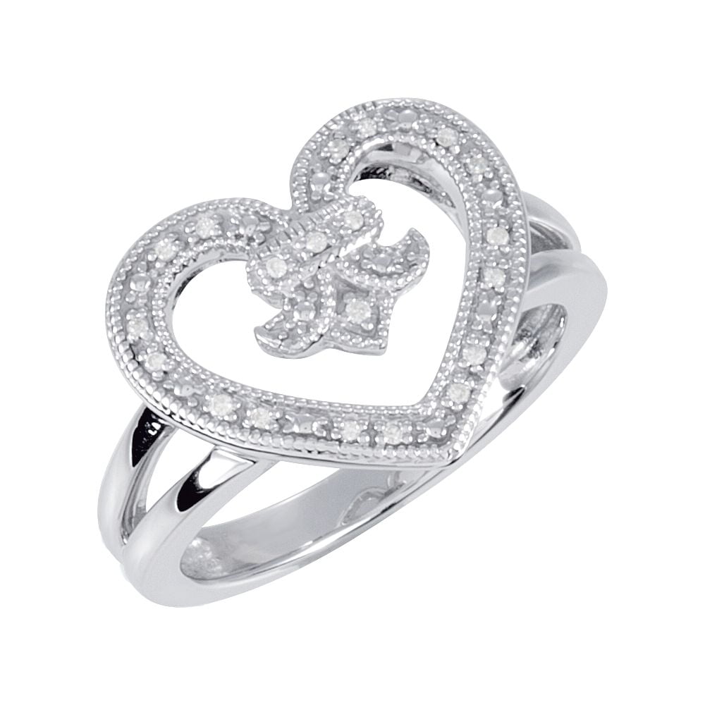 Jewels By Lux Sterling Silver Rhodium Diamond Heart Ring
