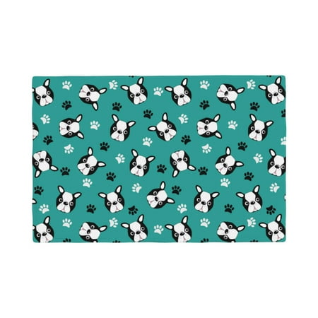 

Placemats Set of 4 Boston terrier puppy dog green Heat Resistant Non - Slip Place mats Waterproof table mat for Kitchen Dining-4片装
