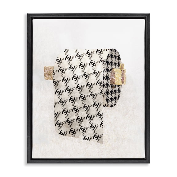 Stupell Industries Glam Glam Pattern Toilet Paper Black Floating Frame Canvas Art, 17 x 21, by Ziwei Li