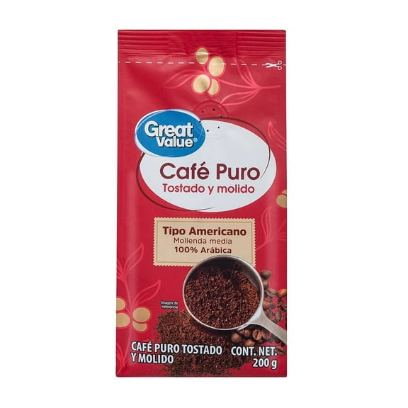 Café puro Great Value tostado y molido 200 g