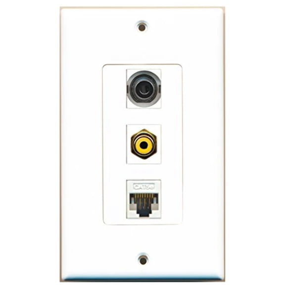 RiteAV - 1 Port RCA Yellow and 1 Port 3.5mm and 1 Port Cat5e Ethernet White Decorative Wall Plate Decorative