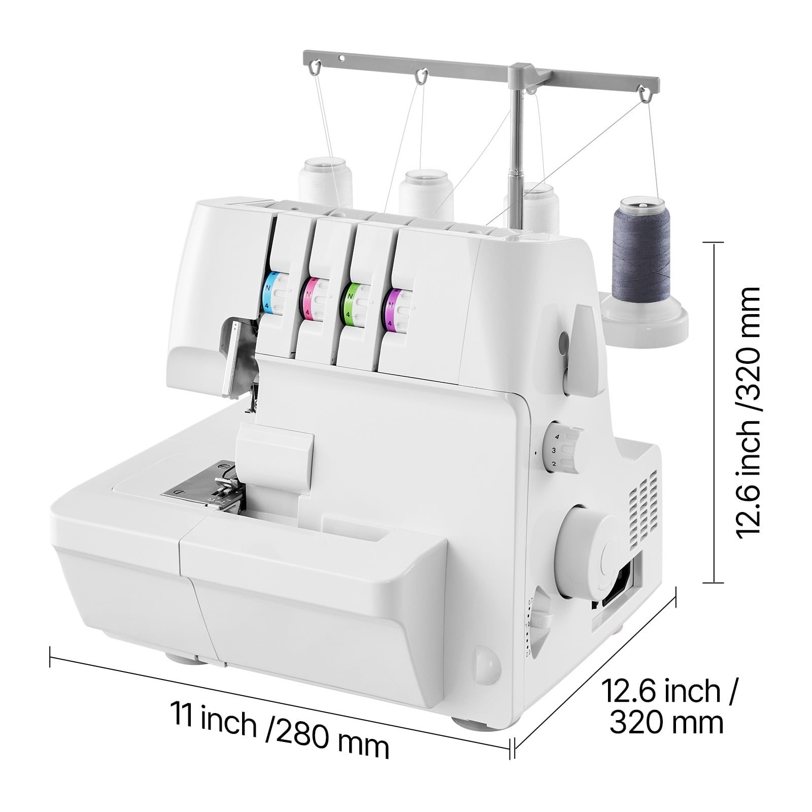 KFFKFF Serger Overlock Sewing Machine, 1250 Stitches Per Minute, Supports 2-3-4 Thread Options, Adjustable Differential Feed from 0.7 to 2, Equipped with Free Arm and LED Light