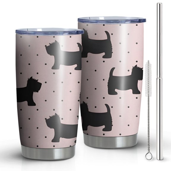 20oz Tumblers Scottish Terrier Stainless Steel Vacuum Insulated Double Wall Travel Tumbler Cups Mug with Lid and Straw,Cleaning Brush for Cold & Hot Drinks