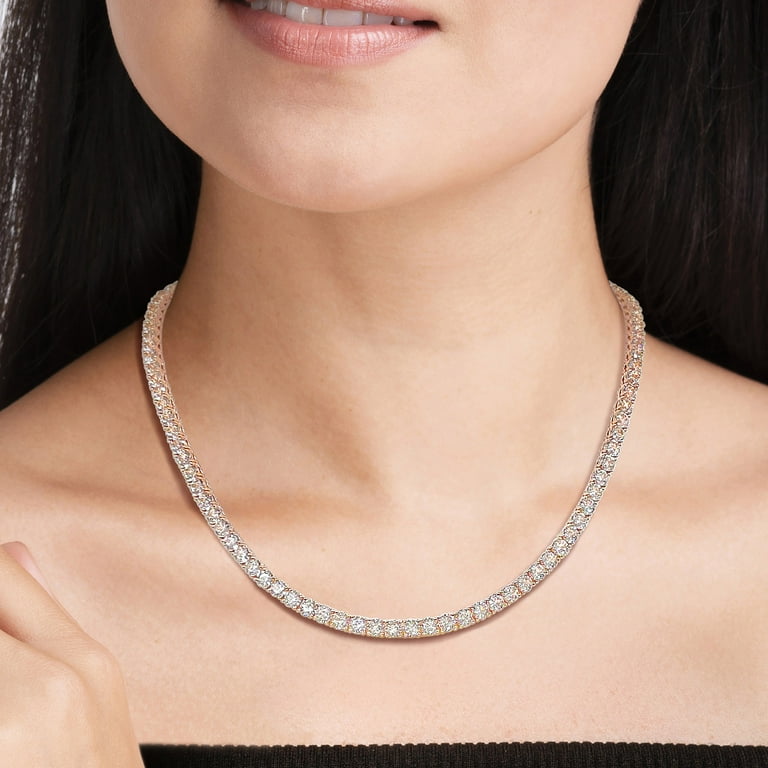 Rose gold tennis necklace womens deals