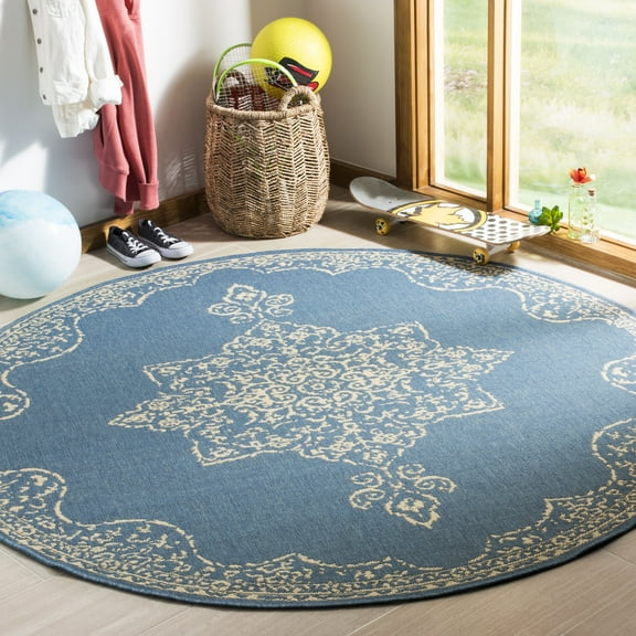 Safavieh LINDEN 100, CREAM / BLUE, 6'-7" X 6'-7" Round, Area Rug, LND180N-6R