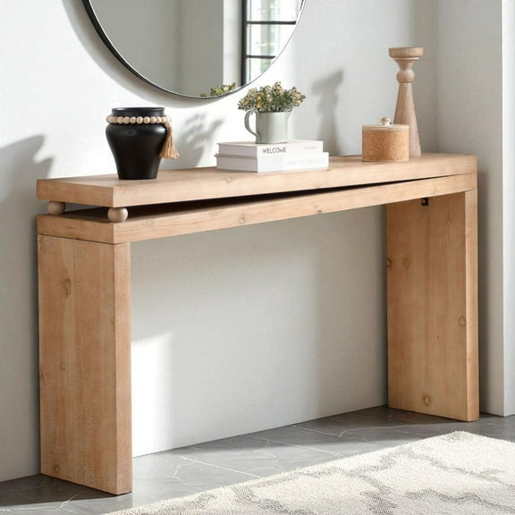 GZXS 52.6" Slim Natural Wood Finish Console Table with Beaded Detail, Modern Farmhouse Narrow Entryway Table for Hallway, Living Room, or Behind Sofa