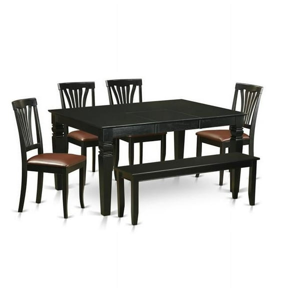 Dinette Set - Kitchen Table & 4 Chairs Coupled with a Bench, Black - 6 Piece
